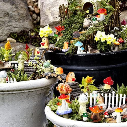 Woanger 30 Pcs Fairy Garden Accessories Hedgehog Mushroom Figurines, Vivid