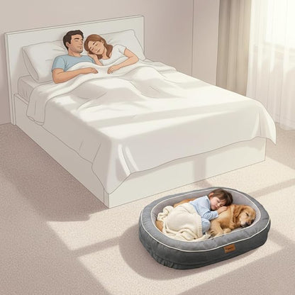 Oval Orthopedic Dog Bed with Removable Washable Cover – Calming Pet Bed with High-Density Honeycomb Sponge, Non-Slip Bottom, Durable Scratch-Resistant Fabric for Medium and Large Dogs