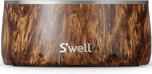 S'well Stainless Steel Pet Bowl, 32oz, Teakwood, for Small to Medium Size Dogs, Mess Free Design with Non Slip Rubber Bottom, Dishwasher Safe, BPA Free