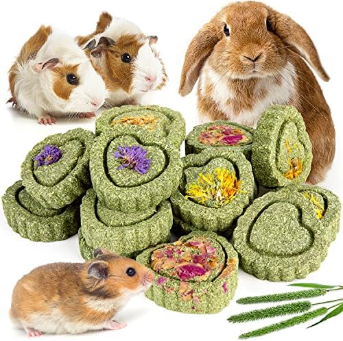 Sofier 12Pcs Timothy Hay Treats Rabbit Toys Bunny Toys Guinea Pig Natural Chews for Teeth Handmade Rabbit Chews and Treats Chinchilla Rat Hamster Gerbil