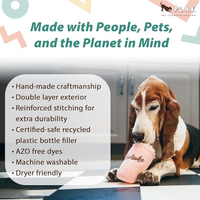 P.L.A.Y. Cute Plush Dog Toys - Fast Food Themed Durable Squeaker Chew Toy, Great for Puppies & Small, Medium, Large Dogs - Machine Washable, Recycled Materials (American Classic Milkshake, X-Small)