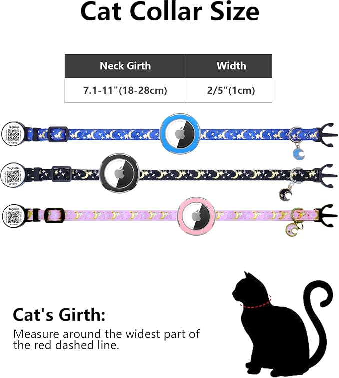 Waterproof Airtag Cat Collar, Breakaway with Stars and Moon with AirTag Holder for Apple. Solid & Safe, Pet Collar, Smart ID tag Cat Collar, Scan QR for Instant Location Alerts.NO APP (Pink B)