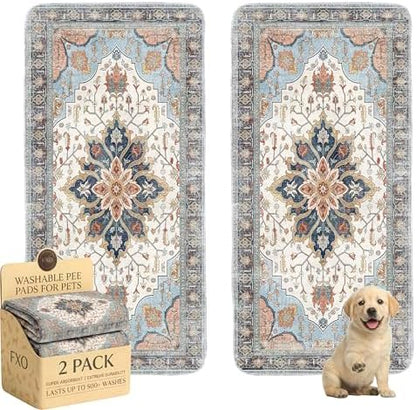 Washable Pee Pads for Dogs,Great Urine Absorbent Reusable Puppy Training Pads,Waterproof,Leak-Proof & Non-Slip Potty Pads for Whelping,Crate,Playpen,Bed.(Blue Floral,36"x72")