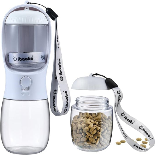 Cibaabo Dog Water Bottle with Food Container, Travel Puppy Water Bowl, Portable Pet Dispenser, Dog Stuff Accessories Items, Puppy Essentials Necessities for Yorkie Chihuahua Cat Walking and Hiking