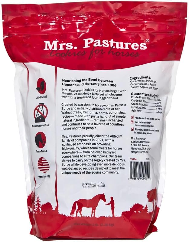 Mrs Pastures Cookies and Treats for Horses - Premium Horse Treats - Made with Apples, Oats, and Rolled Barley - Preservative Free - All Natural Ingredients - No Corn or Soy - Made in USA - (5lb Bag)