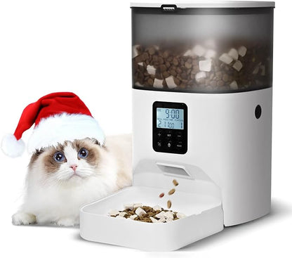 Automatic Cat Feeder, 6L Cat Food Dispenser with 10s Voice Recorder, Pet Feeder up to 8 Meals per Day, Timed Feeder with Dry Food Sealed Ring (Grey)
