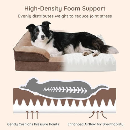 BELLA & PAL Orthopedic Dog Sofa Bed for Medium/Large Dogs – No Assembly Needed, Chew-Proof Egg-Crate Foam Dog Couch with Waterproof Liner, Washable Removable Cover (Brown, 36" L x 27" W x 6.5" Th)