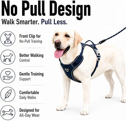 No Pull Dog Harness with Hidden AirTag Holder, Reflective Adjustable Vest Harness, Easy On-Off Design, Soft Breathable Mesh for Small Medium Large Dogs (Navy Blue, XL)