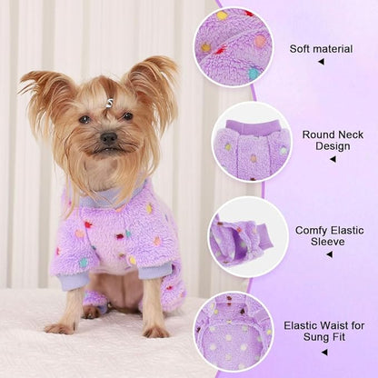 YIKEYO Dog Pajamas for Small Dogs Boy and Girl,Cotton Small Dog Sweater, Stretchable Pet Jammies Puppy Outfits for Dogs Female Male, Winter Doggie Pjs Clothes(Purple, XS)