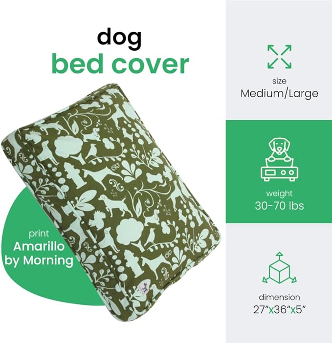 Molly Mutt Medium to Large Dog Bed Cover, Amarillo by Morning, Olive Green & Light Blue 27"x36"x5"