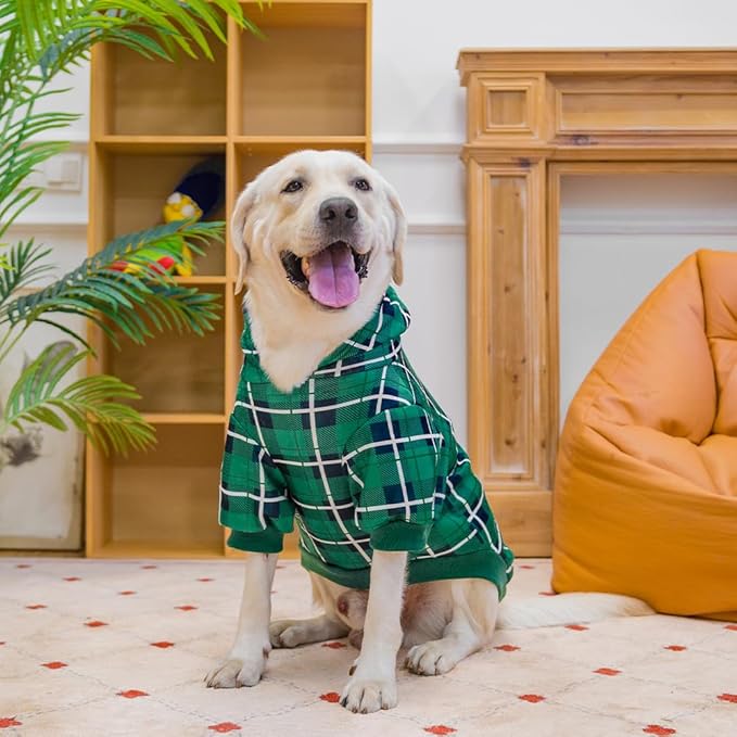 EXPAWLORER Plaid Dog Hoodie - British Style Warm Dog Sweater Shirt with Leash Hole,Pitbull Clothes Outfits,Winter Coat Apparel for All Breeds Puppy Girl Boy-Cat Apparel,Green X-Large