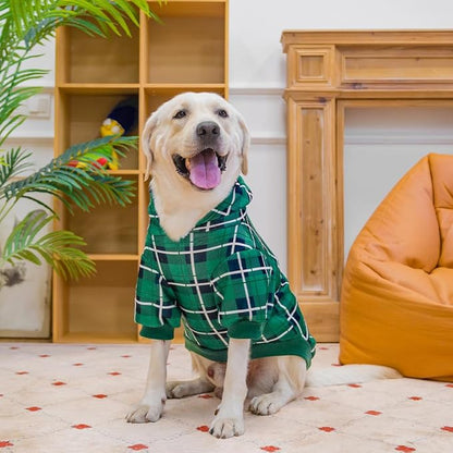EXPAWLORER Plaid Dog Hoodie - British Style Warm Dog Sweater Shirt with Leash Hole,Pitbull Clothes Outfits,Winter Coat Apparel for All Breeds Puppy Girl Boy-Cat Apparel,Green X-Large
