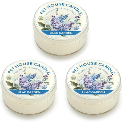 Pet House Mini Candles for Pet Odor Made with Natural Soy Wax, Plant Based, Dog and Cat Friendly Scented, Lilac Garden Pack of 3