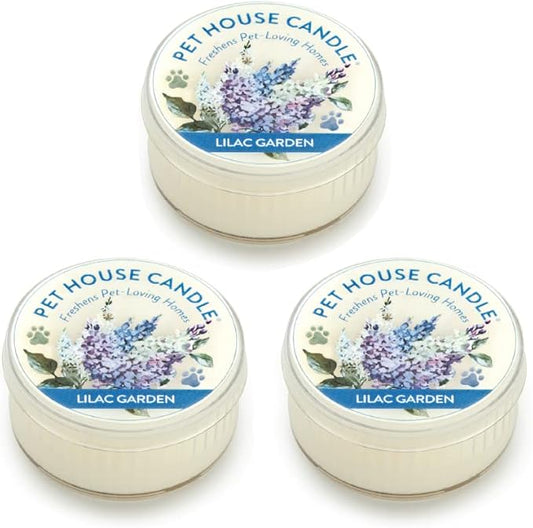 Pet House Mini Candles for Pet Odor Made with Natural Soy Wax, Plant Based, Dog and Cat Friendly Scented, Lilac Garden Pack of 3