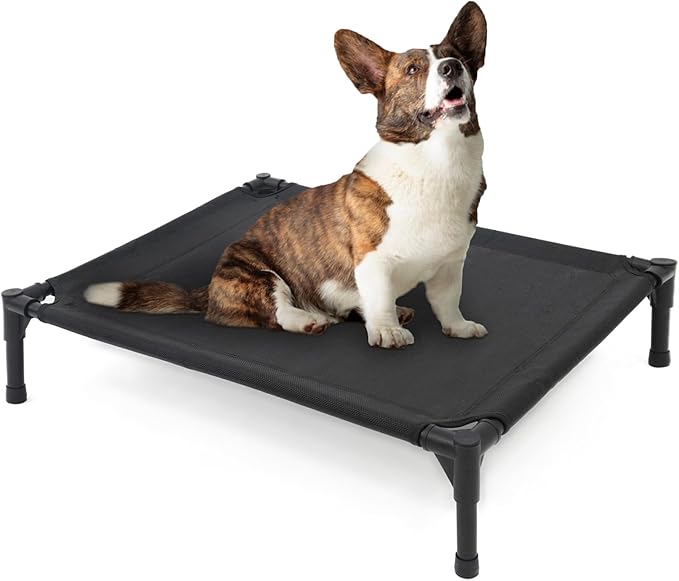 Garnpet Elevated Dog Bed for Medium Dogs, Raised Dog Cot Beds Fits Up to 150 LBs, Heavy Duty Pet Cots with Durable Supportive Teslin Recyclable Washable Mesh, Indoor & Outdoor Dog Bed, Black