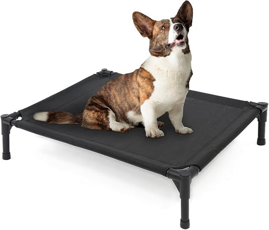 Garnpet Elevated Dog Bed for Medium Dogs, Raised Dog Cot Beds Fits Up to 150 LBs, Heavy Duty Pet Cots with Durable Supportive Teslin Recyclable Washable Mesh, Indoor & Outdoor Dog Bed, Black