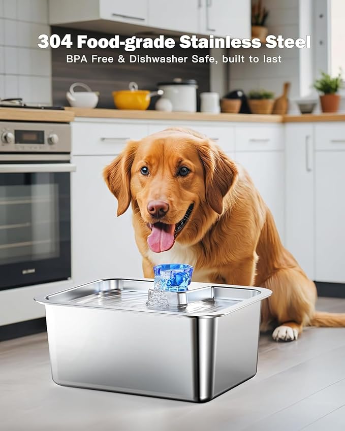 Dog Water Fountain for Large Dogs, Stainless Steel 3 Gallon Extra Big Pet Fountains, Dog Water Bowl Filter Automatic Dog Bowl Dispenser, Drinking Bowls for Multi Pets, Easy to Clean, Quiet Pump