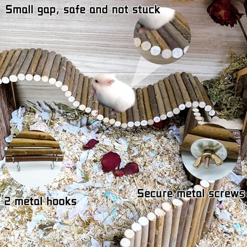 Rat Bendy Long Suspension Bridges 15.7 x 3.9 Inch Gerbil Wooden Ramp Hamster Cage Climbing Ladder Natural Wood Chews Toys for Rodents Mouse Dwarf Hamster