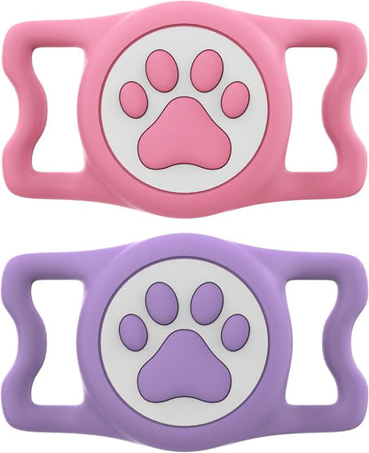 IP68 Waterproof for AirTag Dog Collar Holder, Silicone Air Tags-2 Pack for Apple Dog AirTag Holder(PinkxPurple)