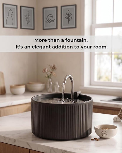 Wonder Creature Ceramic Cat Water Fountain 2.2L/74oz (Black) | Quiet Pet Fountain with BPA-Free Ceramic Material, Triple Filtration System, Easy Cleaning Design for Cats and Dogs