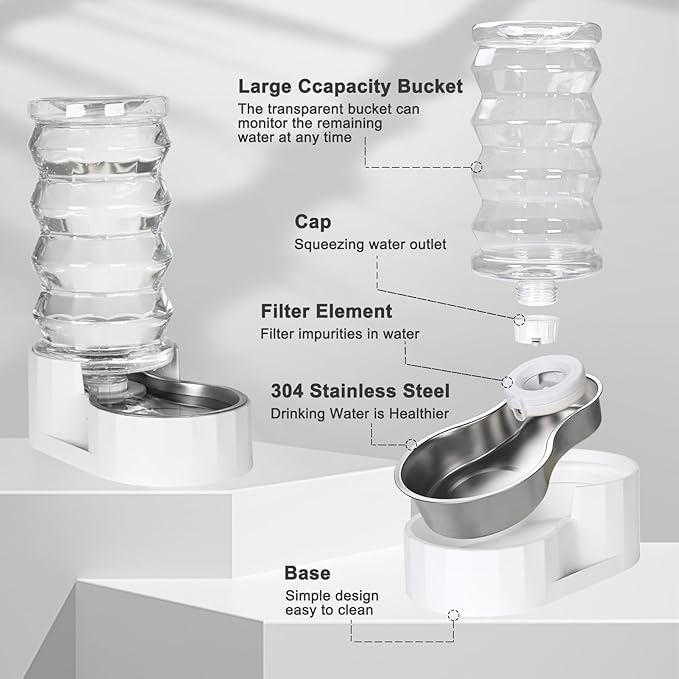 RIZZARI Gravity Dog Water Dispenser: 8L Large Auto-Refill Stainless Steel Pet Water Feeder - No-Spill BPA-Free Design for Large Dogs & Multi-Dog Homes - Everyday Indoor & Outdoor Spaces