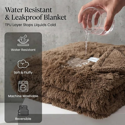 Pet Blankets Waterproof Fluffy Fleece Blanket Cat Dog Blankets Liquid Pee Proof Throw Blanket Reversible Furniture Protector Cover Washable for Couches Beds Sofa 57"x40" Brown