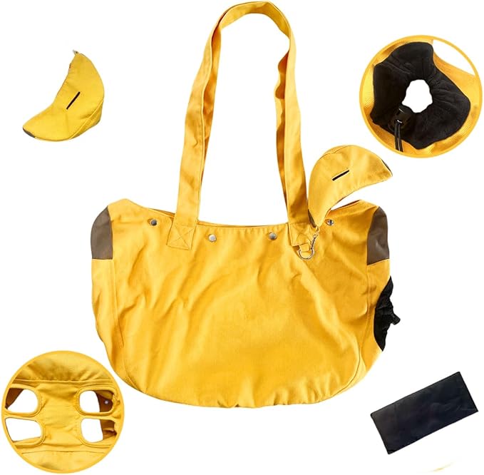 SNOWLOVE Pet Carrier Tote Bag, Yellow Canvas with Dog Design, Large Capacity Shoulder Bag with Accessory Pouch