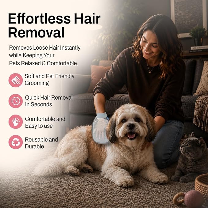 Nexius Pet Hair Remover Glove for Dogs & Cats, Reusable Electrostatic Pet Hair Removal Mitt, Fur Remover Glove, Dog Hair Remover Mitt, Cat Hair Mitt Glove, Pet Grooming & Lint Removal Tool