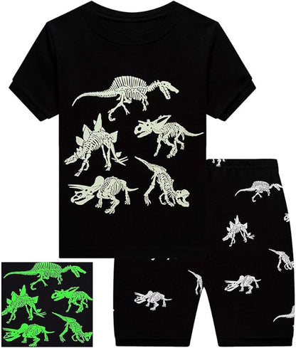 Popshion Boys Pajamas 100% Cotton Toddler Clothes Summer Pjs for Boy Planet Dinosaur Sleepwear Kids Short Sets 2-10 Years