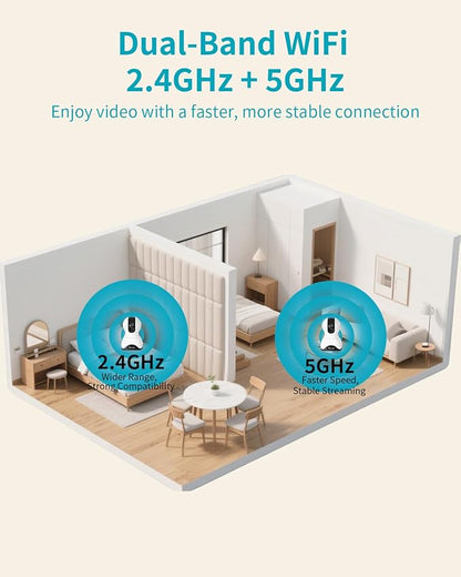 VIMTAG 4K UHD Pan/Tilt Cameras for Home Security, Indoor Camera for Pet/Dog/Cat/Baby/Nanny/Room with Phone App, 5G/2.4G WiFi, Night Vision, 2-Way Audio, Motion Tracking, AI Detection, Works w/Alexa