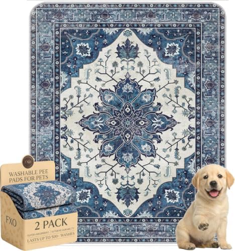Washable Pee Pads for Dogs,Great Urine Absorbent Reusable Puppy Training Pads,Waterproof,Leak-Proof & Non-Slip Potty Pads for Whelping,Crate,Playpen.(Dark Navy Floral,31"x36")