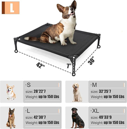 Garnpet Elevated Dog Bed for Large Dogs, Raised Dog Cot Fits Up to 120 LBs, Heavy Duty Pet Cots with Durable Supportive Teslin Recyclable Washable Mesh, Indoor & Outdoor Pet Bed, Dark Grey