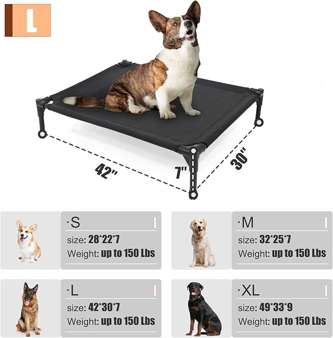 Garnpet Elevated Dog Bed for Large Dogs - Heavy Duty, Recyclable Mesh, Fits Up to 150 LBs - Indoor & Outdoor, Green