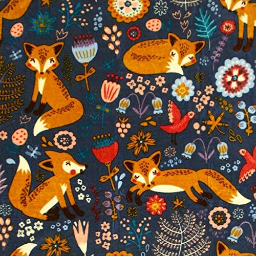 Lush Decor Pixie Fox Sherpa Throw Blanket 50”W x 60"L Navy & Orange - Sherpa Blankets - Toddler Blanket For Bed - Navy Girls Room Decor - Floral Throw