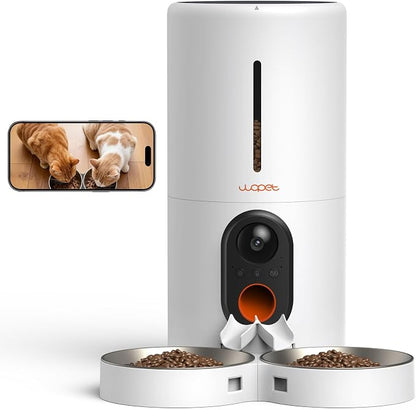 WOPET Automatic Cat Feeder with Camera for Two Cats, 6L Smart Pet Feeder with 1080P HD Video & Night Vision, 5G/2.4G WiFi Cat Dog Feeder, 2-Way Audio, SD Card Storage, Up to 10 Meals per Day