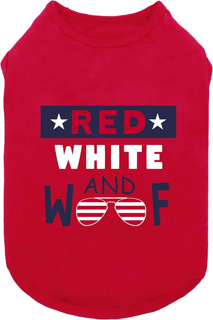 Fitwarm Patriotic Red White and Woof Dog Shirt, 4th of July Dog Clothes for Small Dogs Boy Girl, Funny Doggy Summer Clothes, Pet Outfit, Red, Blue, White, XL