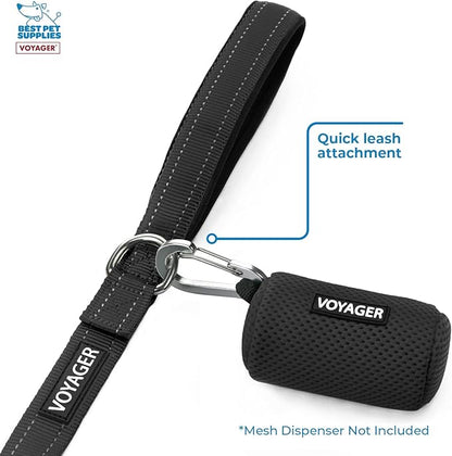 Voyager Reflective Dog Leash with Neoprene Handle, 5ft Long, Supports Small, Medium, and Large Breed Puppies, Cute and Heavy Duty for Walking, Running, and Training - Black (Leash), S (Pack of 2)