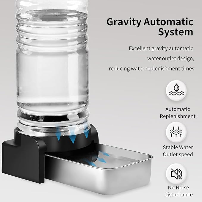 Marchul 1 Gallon Cat Water Dispenser, Automatic Gravity Dog Water Bowl Dispenser with 3 Filters, Stainless Steel Large Capacity Cat Waterer for Cats and Small Dogs (3 Filters) 3.8L