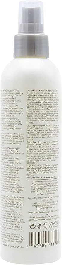 BioSilk for Dogs Silk Therapy Deep Moisture Waterless Shampoo Spray - Waterless Dog Shampoo Spray for All Dogs and Puppies - 8 Fl Ounces, Pack of 2