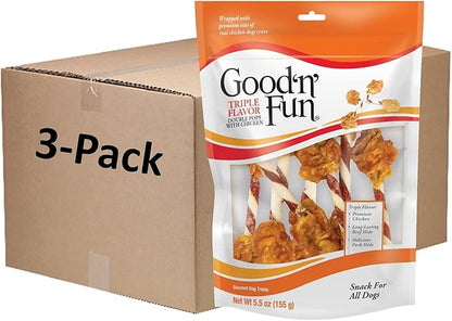 GOOD 'N' FUN Triple Flavor Double Pops with Chicken 5.5 Ounces, Gourmet Dog Snacks (3 Pack)