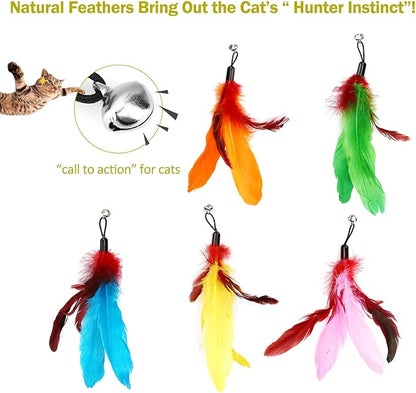 MeoHui 11PCS Cat Feather Toys Refills, 10PCS Feathers and 1PC String, Interactive Cat Wand Toy Replacement for Bored Indoor Adult Cats & Kittens