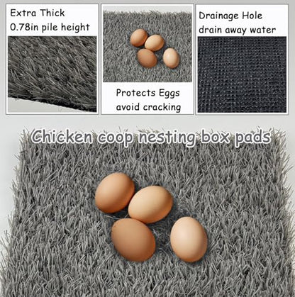PINVNBY 4 Pcs Washable Chicken Pads for Nesting Box,Artificial Grass Mat for Chicken Coop Laying Hen Nest Bedding Fake Grass Synthetic Turf Mats for Pet Garden Lawn Indoor Outdoor(Gray)