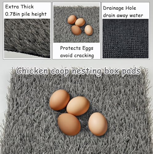 PINVNBY 4 Pcs Washable Chicken Pads for Nesting Box,Artificial Grass Mat for Chicken Coop Laying Hen Nest Bedding Fake Grass Synthetic Turf Mats for Pet Garden Lawn Indoor Outdoor(Gray)