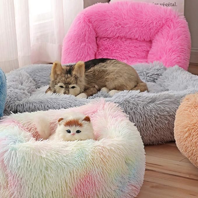 La La Pet® Donut Dog Cat Bed Cozy Cave Pet Bed Burrow Dog Bed Calming Cuddler Self-Warming Pet Bed Soft Plush Pet Cushion Improved Sleep for Cats Small Medium Dogs Pink S
