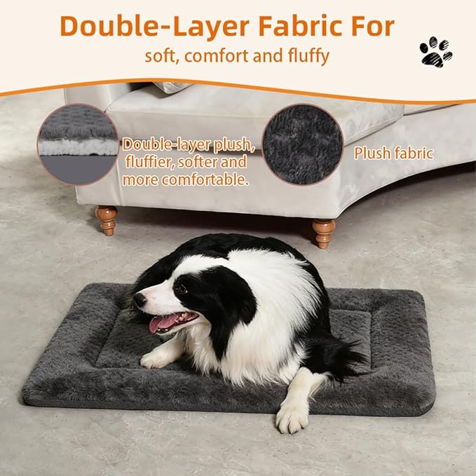 Dog Bed Plush Crate Pad 30" x 19" Kennel Pad Machine Washable Entire Dark Gray Pet Bed