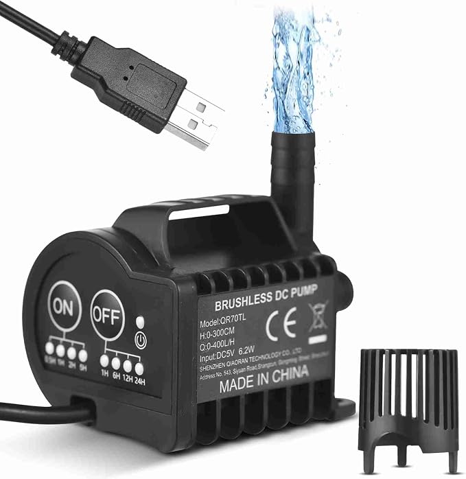 Smart Programmable Submersible Pump, Ultra Quiet 4 Gear Timer for Aquarium Fountain Pond Cooling System USB Powered Suction Cup Base Easy Setup