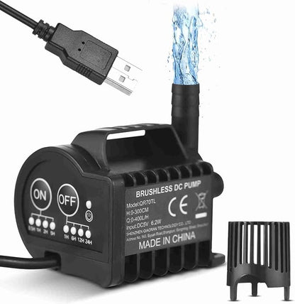 Smart Programmable Submersible Pump, Ultra Quiet 4 Gear Timer for Aquarium Fountain Pond Cooling System USB Powered Suction Cup Base Easy Setup