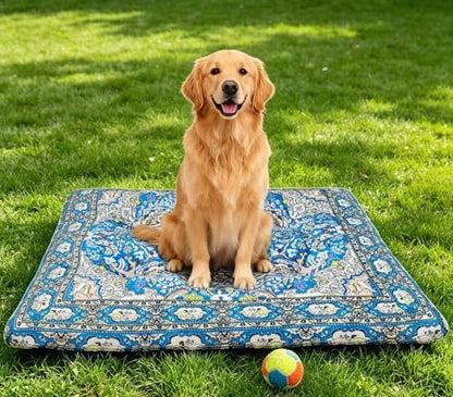 Washable Dog Crate Bed, Pet Cushions, Ultra Soft & Anti-Slip Crate Pad, Cozy Kennel Mat for Large/Medium/Small Dogs, Plush & Bohemian Dog Bed (Blue, 34.0" L x 22.0" W x 2.3" H)