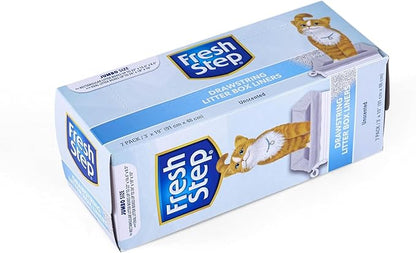 Fresh Step Jumbo Drawstring Cat Litter Box Liners, Unscented Heavy Duty Kitty Litter Bags for X-Large Oval or Rectangle Pans, Helps Contain Mess, Easy Lift Out Cleanup, 36 x 19 in, 7 Count - 36 Pack