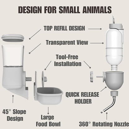 Automatic Pet Food Water Dispenser, Auto Gravity Pet Feeder Water Bottle Set for Crate Cage for Puppy Cat Rabbit Guinea Pigs Chinchilla Ferret Hedgehog (Blue)